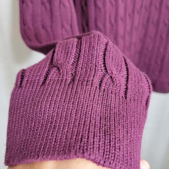 Cabela's Wine V-Neck Cable Knit 100% Cotton Sweater, L - Picture 3 of 8
